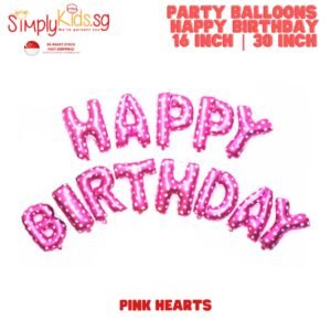 Happy Birthday Foil Balloon Bunting  16 Inch 1 Set Pink Hearts